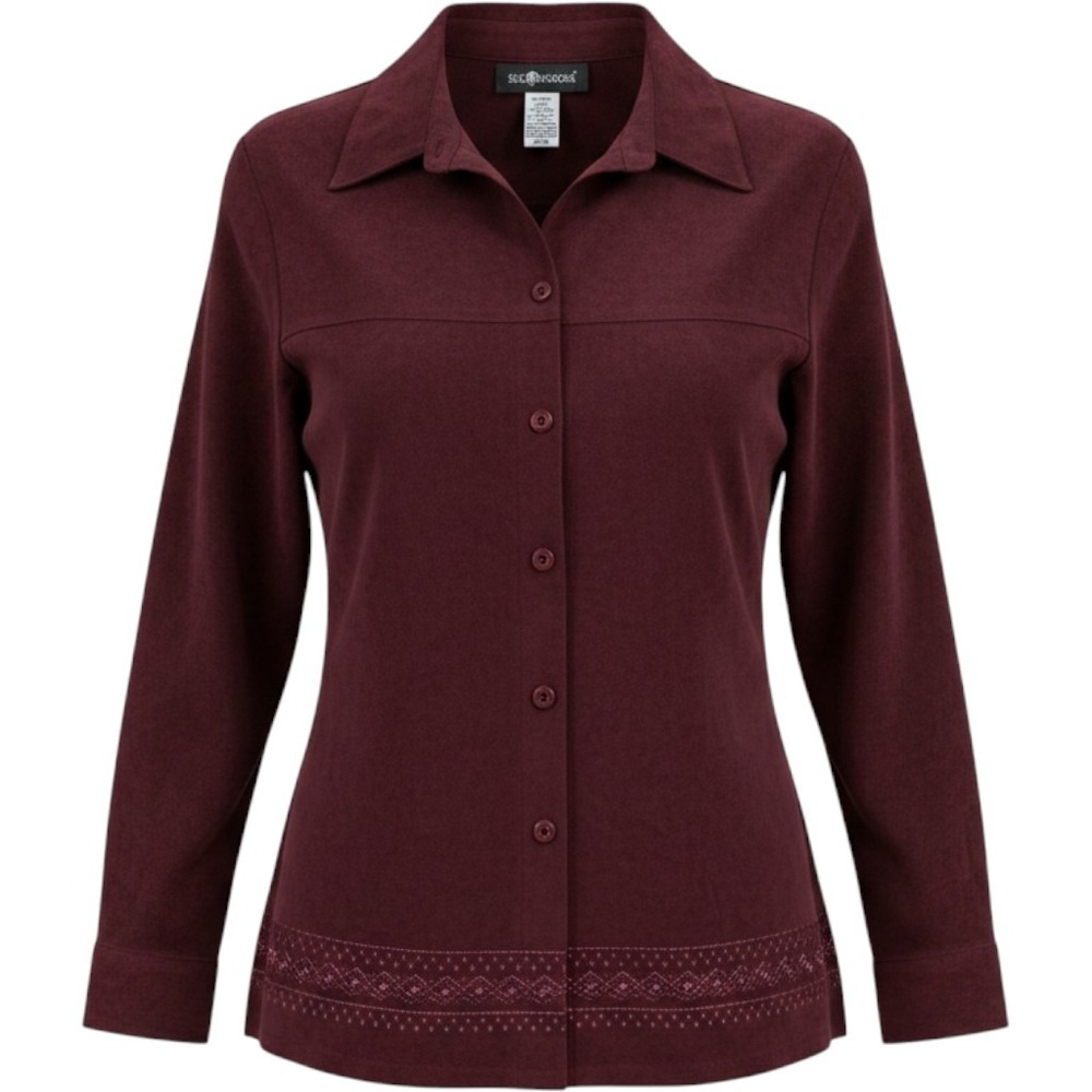 Sag Harbor Burgundy Faux Suede Button Front Blouse Top 12 Embroidered Granny